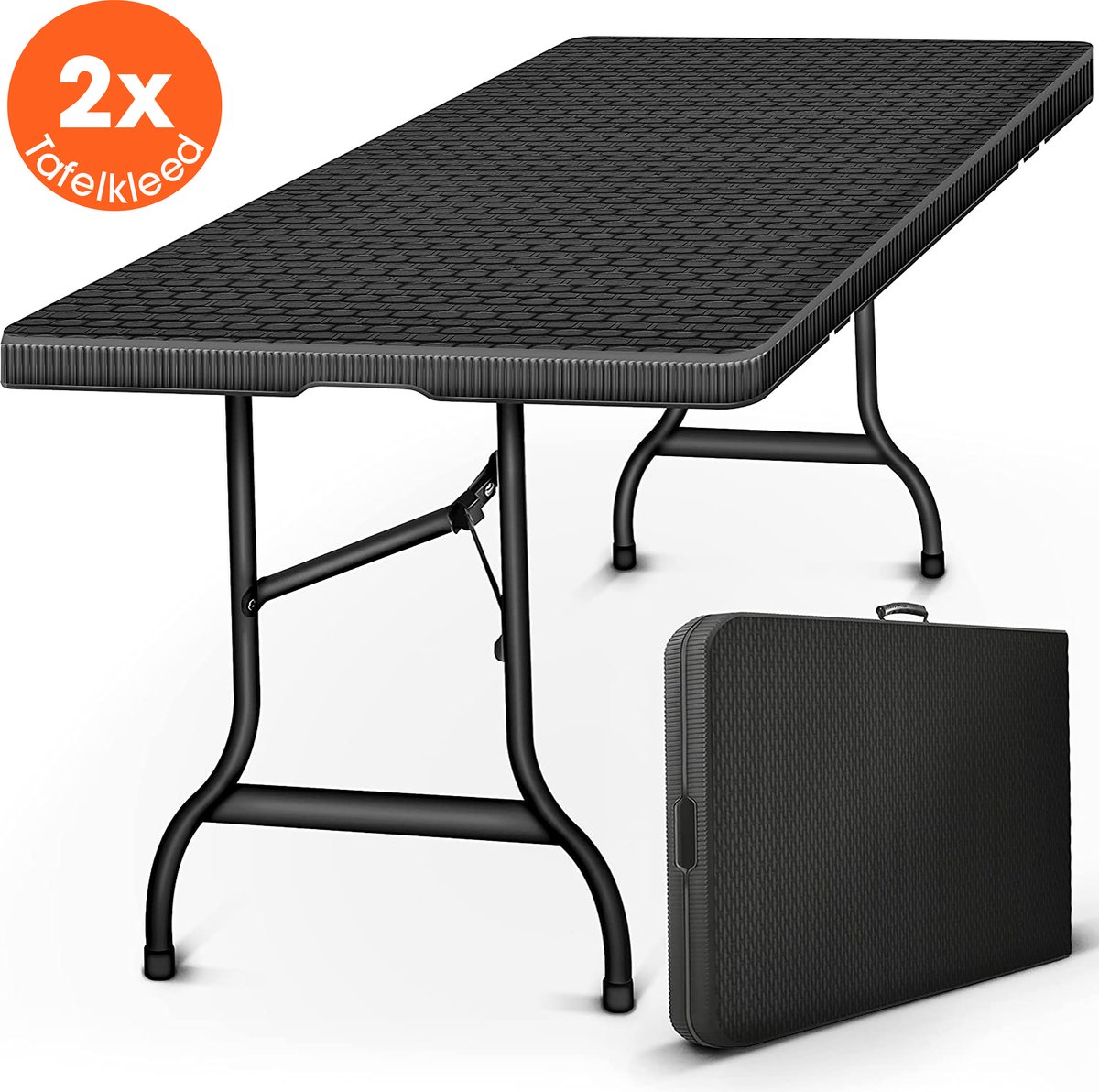 Lenx Klaptafel - Inklapbare tafel - 180x75x74cm -Opvouwbare Tuintafel - Vouwtafel - Inclusief handvat en 2 tafelkleden - 6 tot 8 Personen