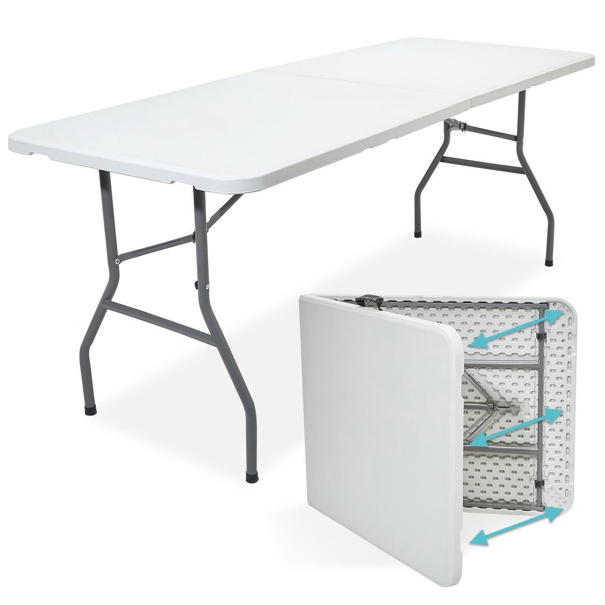 LifeGoods Inklapbare Tafel - 70x180cm - Verstelbare en stevige Klaptafel - Weerbestendig - Wit